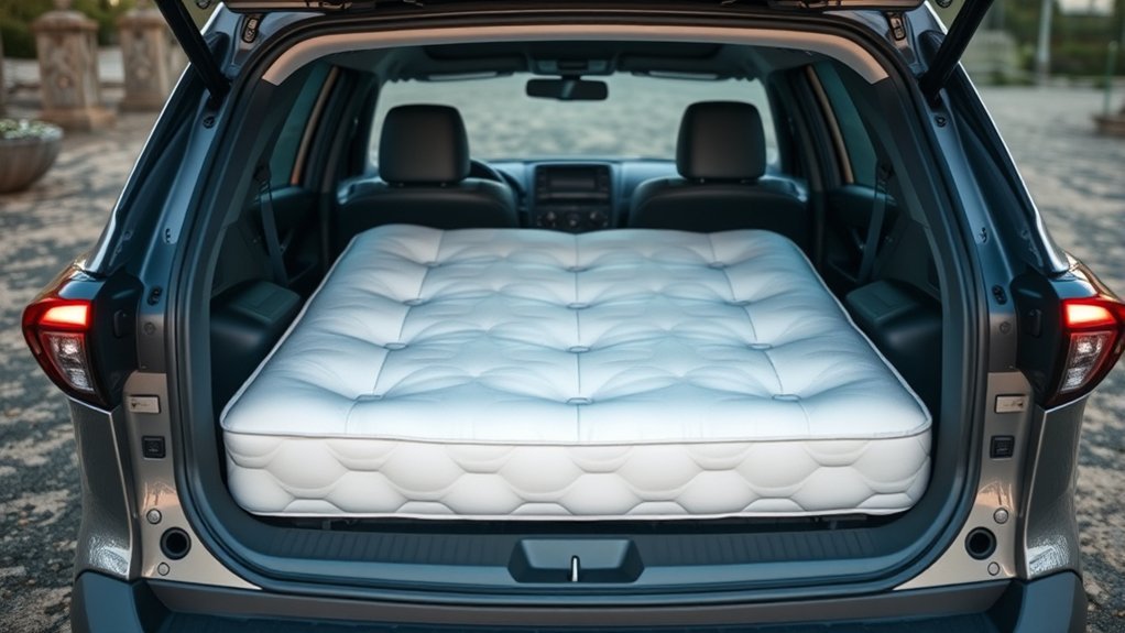 Twin-size mattress arranged inside the cargo area of a Toyota RAV4