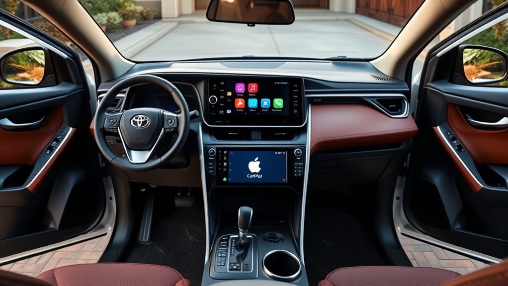 Driver using wireless Apple CarPlay in a Toyota RAV4