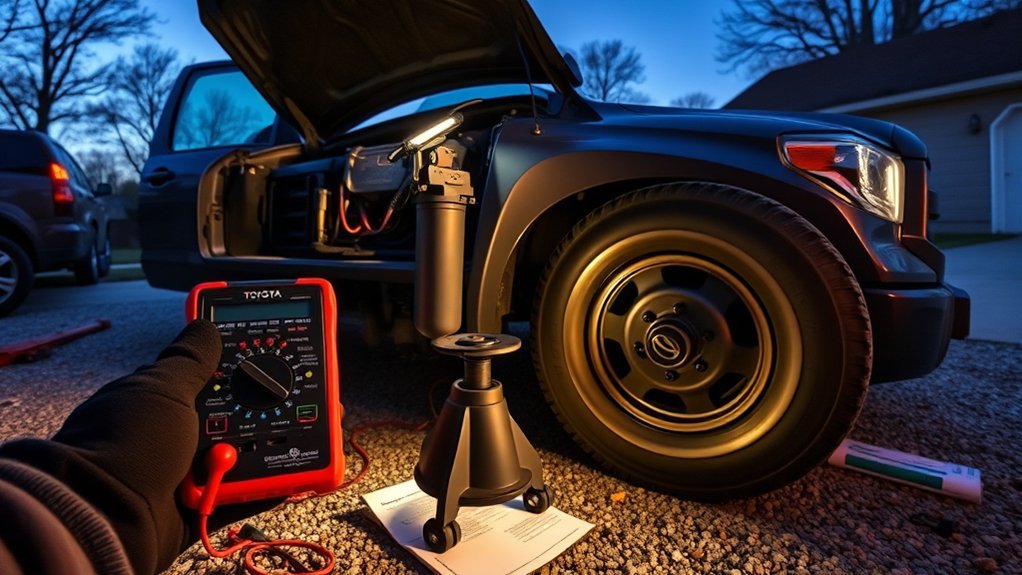 Toyota Tundra owner checking 4WD controls, wiring, and drivetrain components