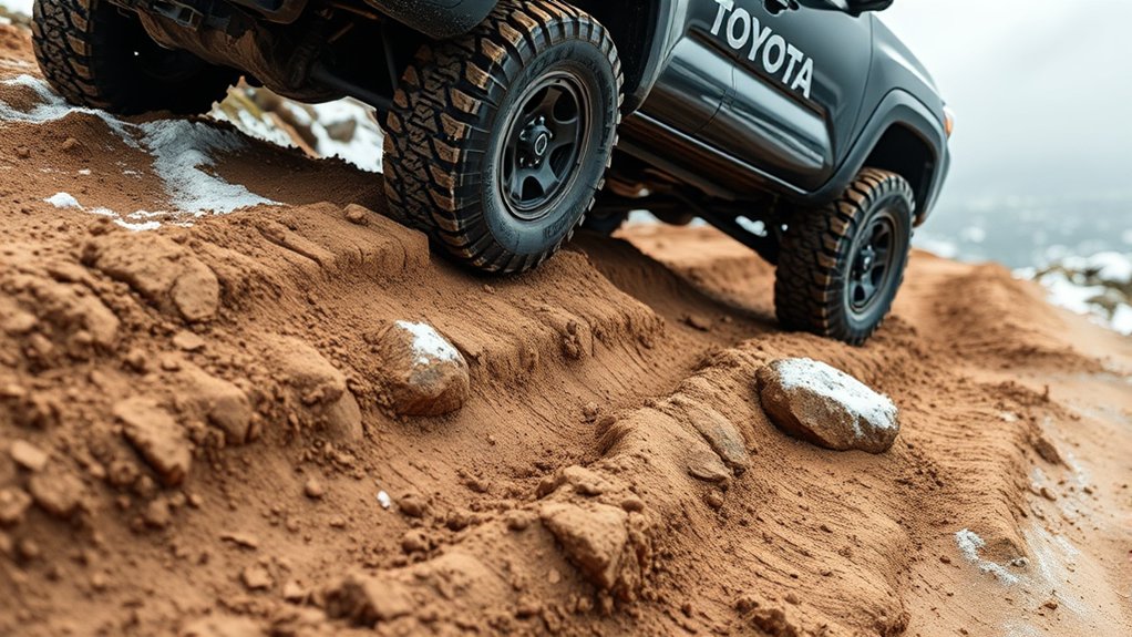 Toyota Tacoma using A-TRAC on loose off-road terrain