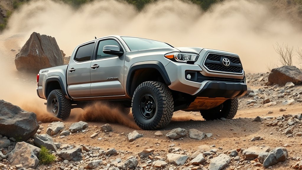 Toyota Tacoma using A-TRAC to maintain traction on uneven off-road terrain