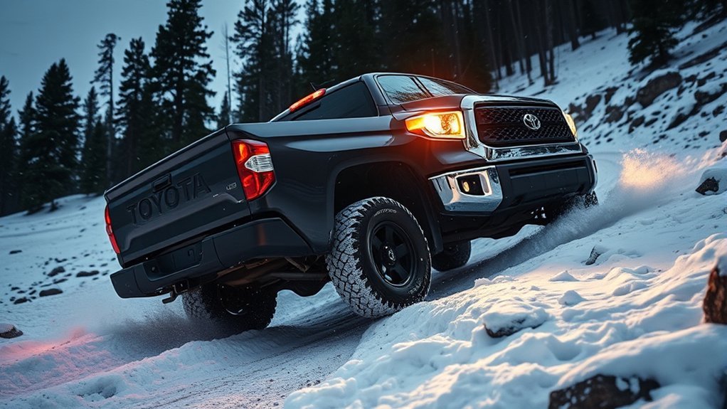 Checking Toyota Tundra tire pressure before snow or off-road driving