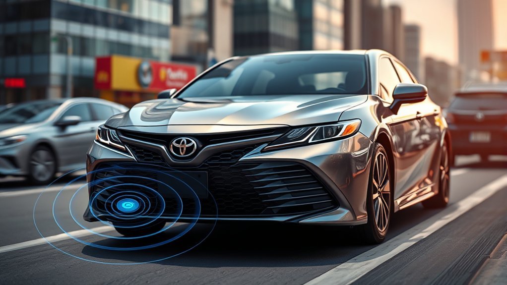 Toyota Camry Pre-Collision System camera and radar monitoring the road ahead