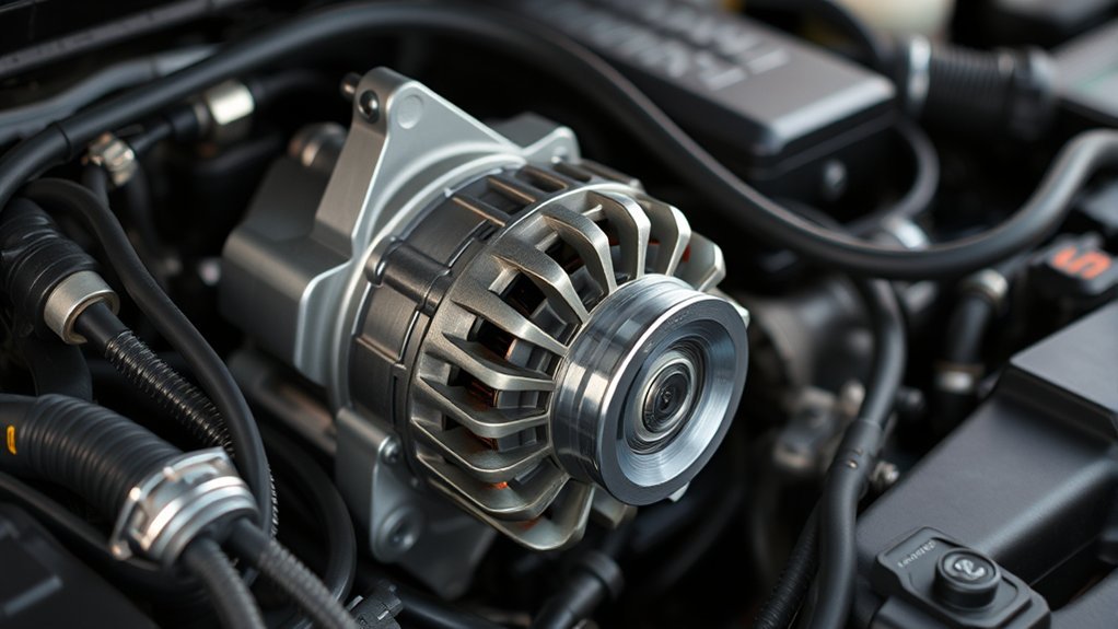 Toyota Camry belt-driven alternator converting engine power into electrical energy