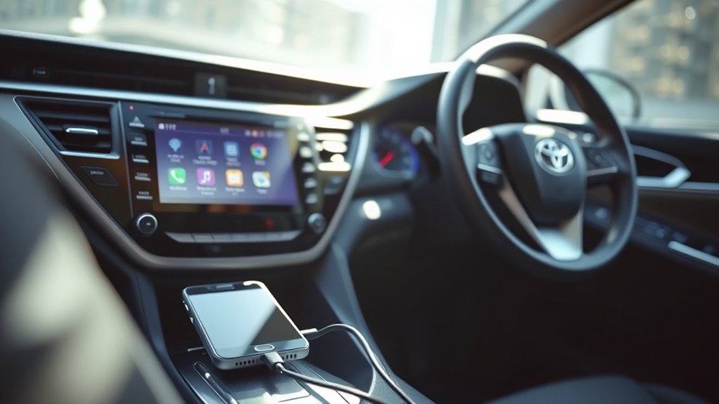Android phone and Toyota Camry multimedia system prepared for Android Auto setup