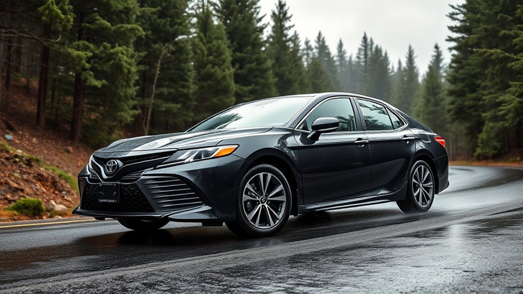 Toyota Camry AWD maintaining traction on a snow-covered road