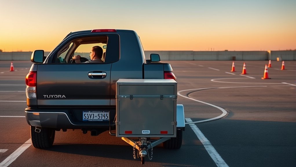 Toyota Tundra backing a trailer into position