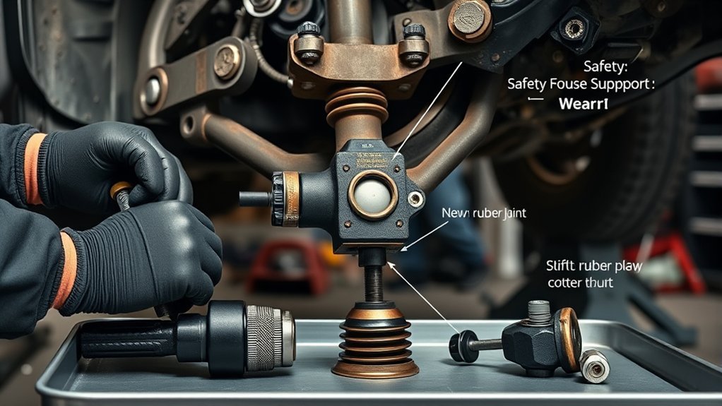 Inspecting a Toyota Tacoma front suspension ball joint for wear