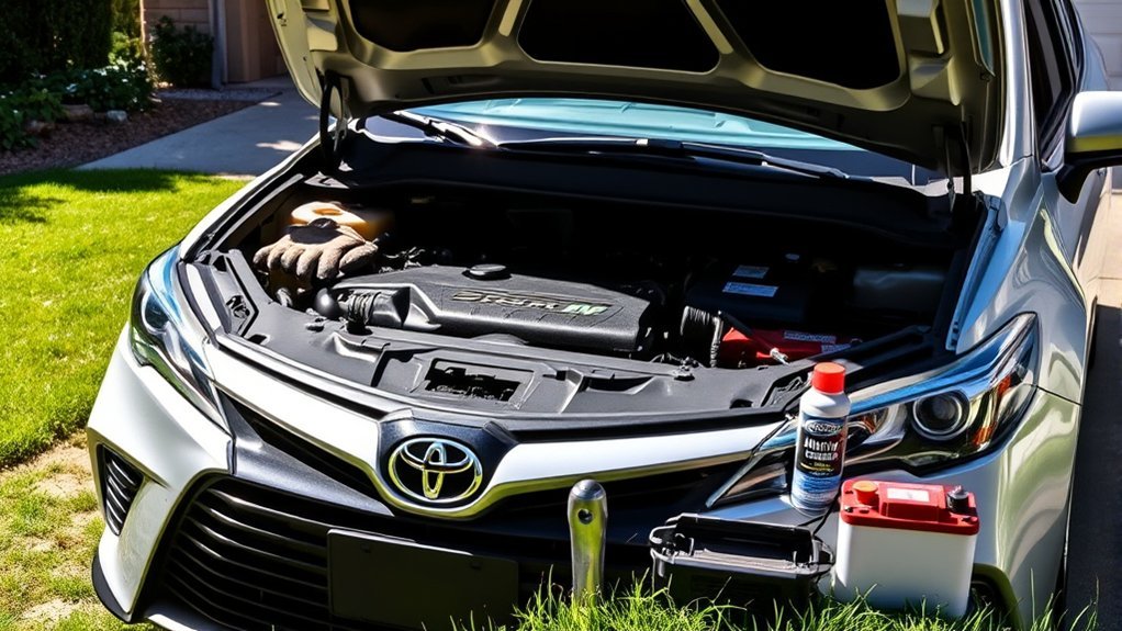 Toyota Camry 12V battery maintenance and terminal inspection