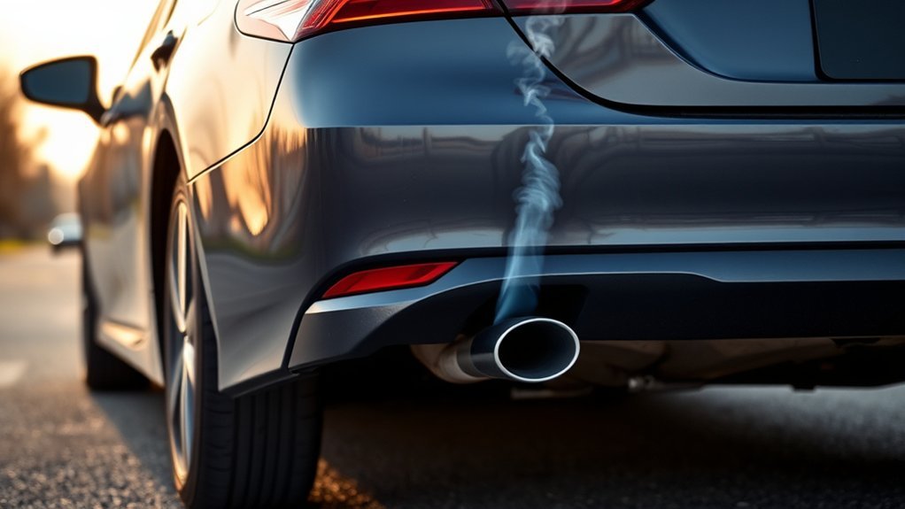 Blue exhaust smoke from a Toyota Camry indicating that engine oil may be burning