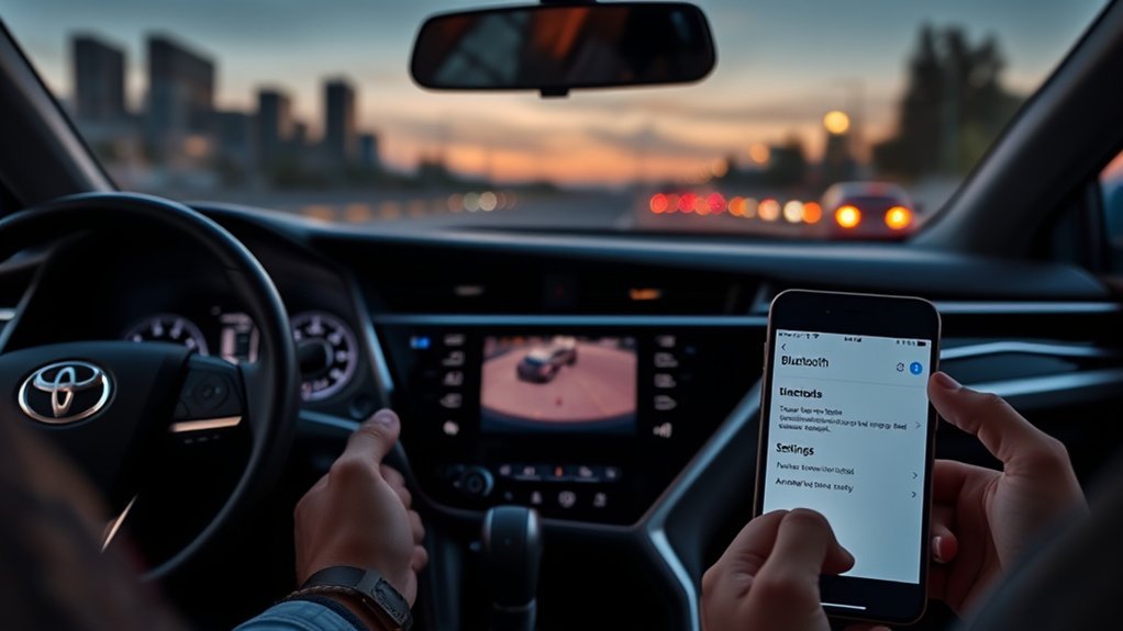 Toyota Camry Bluetooth connectivity troubleshooting on a phone and infotainment display