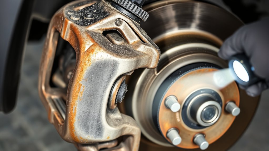 Toyota Camry brake caliper failure signs including uneven pad wear and brake drag