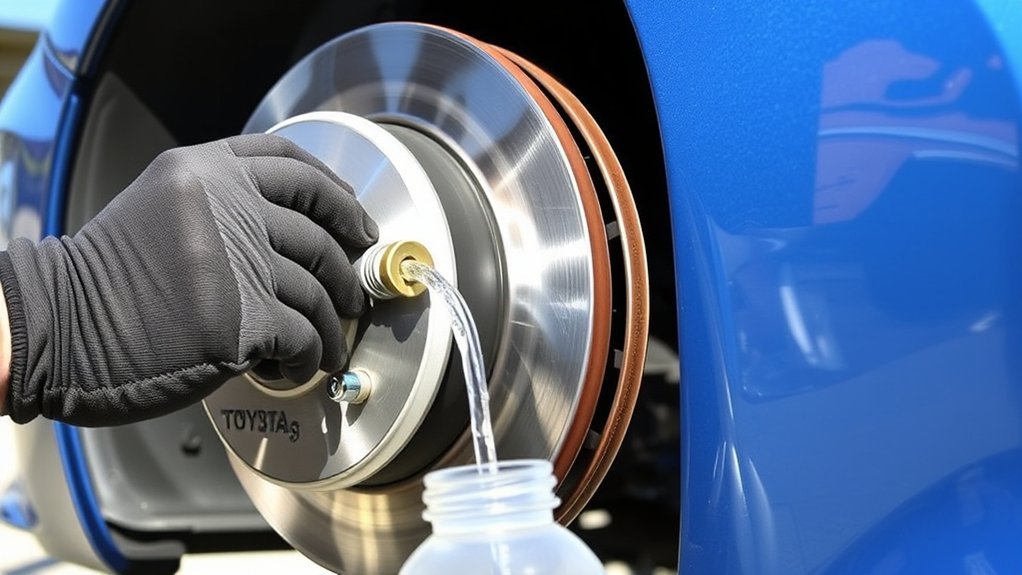 Checking Toyota Camry brake-fluid level and inspecting for leaks after bleeding