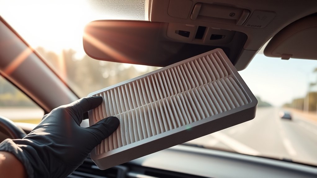 Toyota Camry cabin air filter being inspected for dust, leaves, and airflow restriction