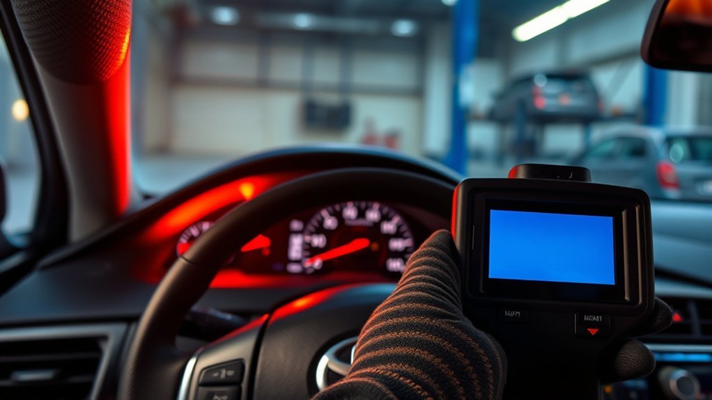 Toyota Camry receiving professional inspection for a brake warning light