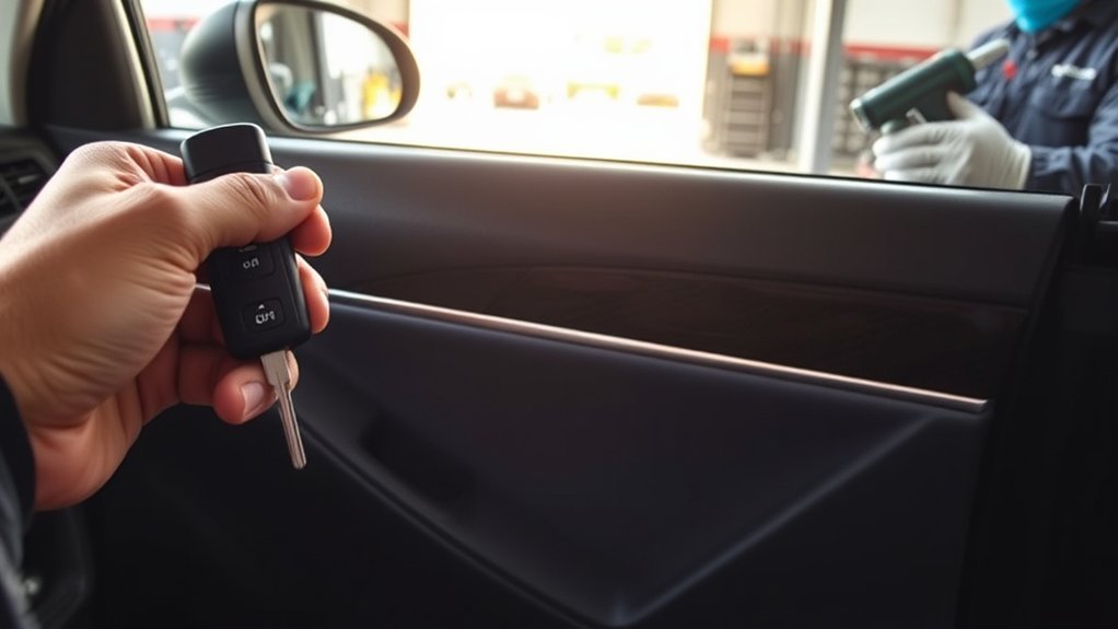 Technician diagnosing a Toyota Camry power door-lock electrical problem