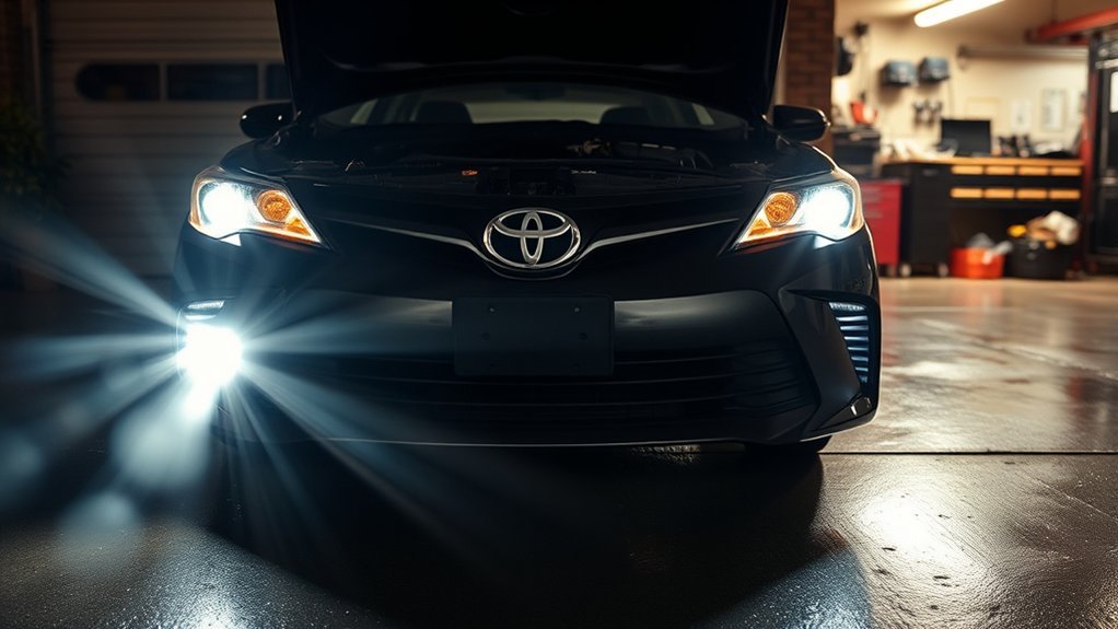 Technician diagnosing persistent Toyota Camry headlight flicker and charging-system faults