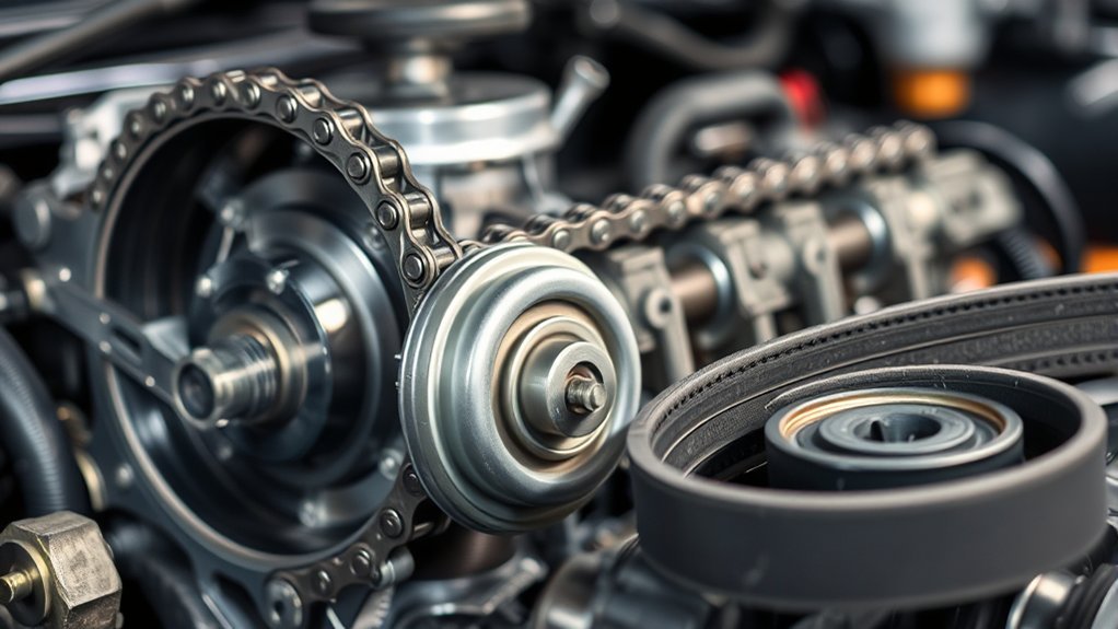 Timing chain and timing belt comparison inside an engine