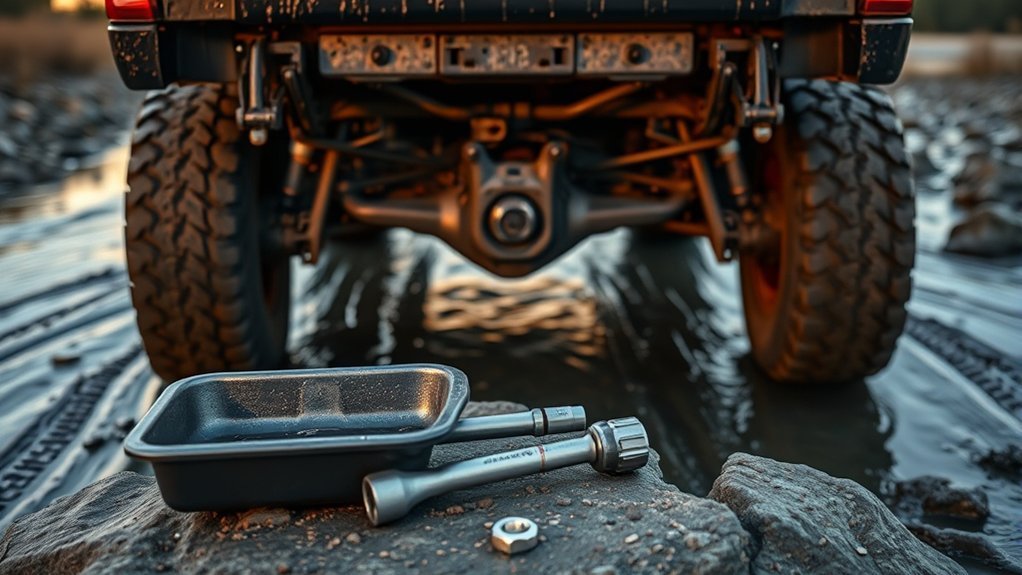 Changing Toyota Tacoma differential fluid with a drain pan and fluid pump