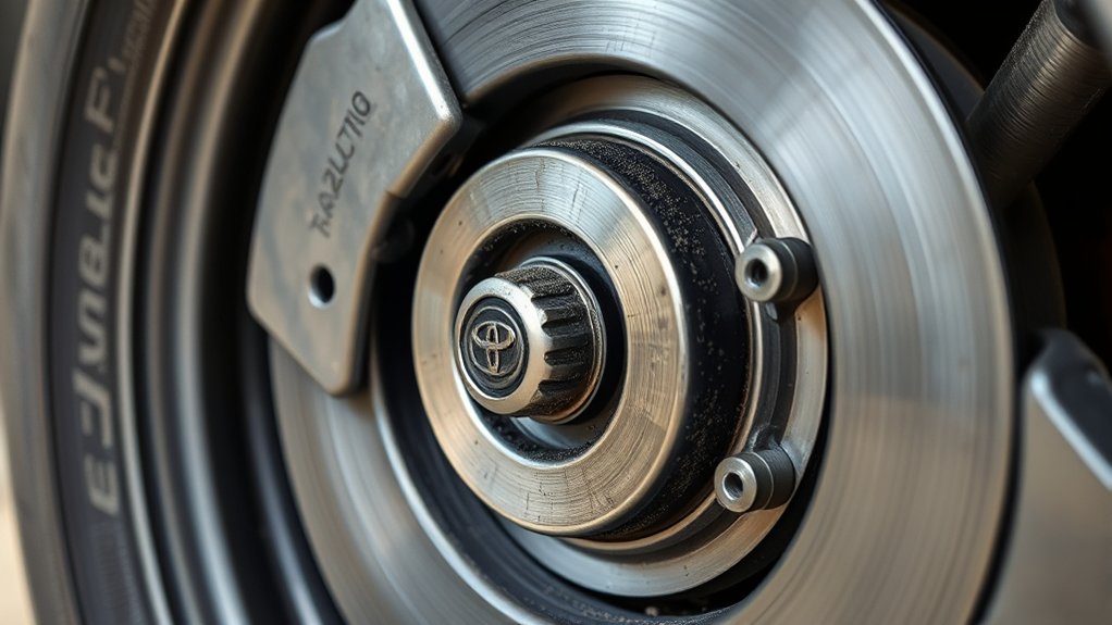 Measuring Toyota Camry brake pad friction material thickness through the caliper