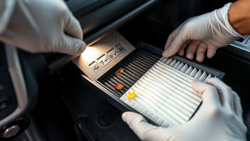 Inspecting a Toyota Camry cabin air filter for dirt, moisture, and damage