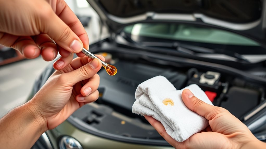 Checking the engine oil level on a Toyota Camry dipstick