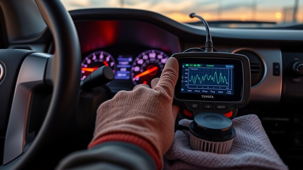Toyota Tundra check engine light illuminated on the dashboard