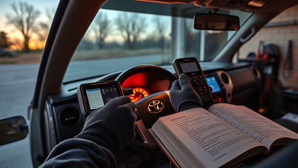 Mechanic diagnosing a Toyota Tundra check engine light