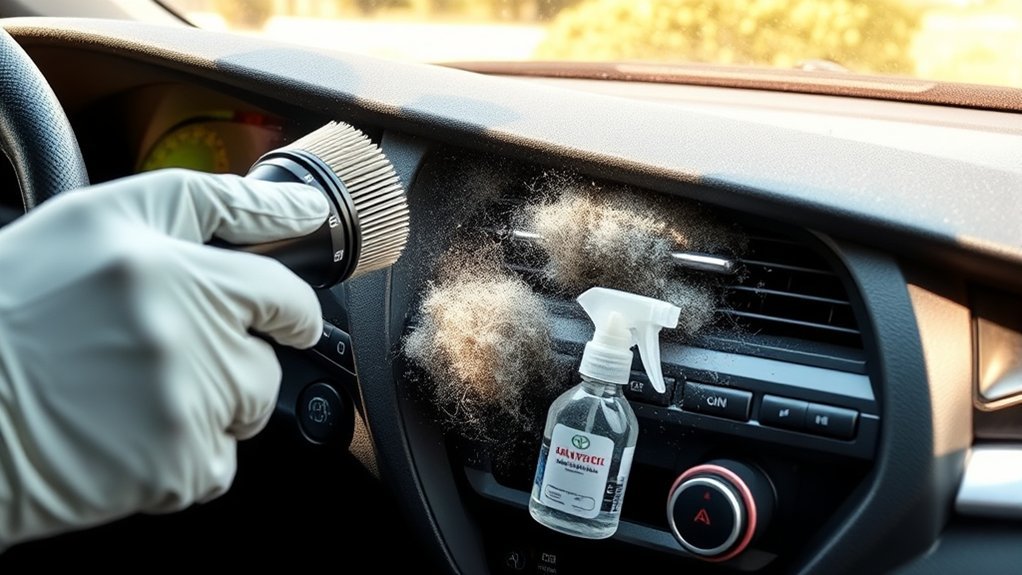 Soft detailing brush cleaning a Toyota Camry dashboard air vent
