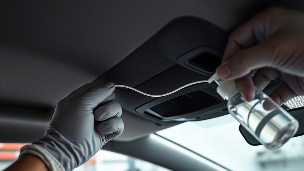 Cleaning accessible debris from a Toyota Camry sunroof drainage tray