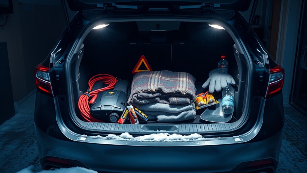 Winter emergency kit supplies for a Toyota Camry