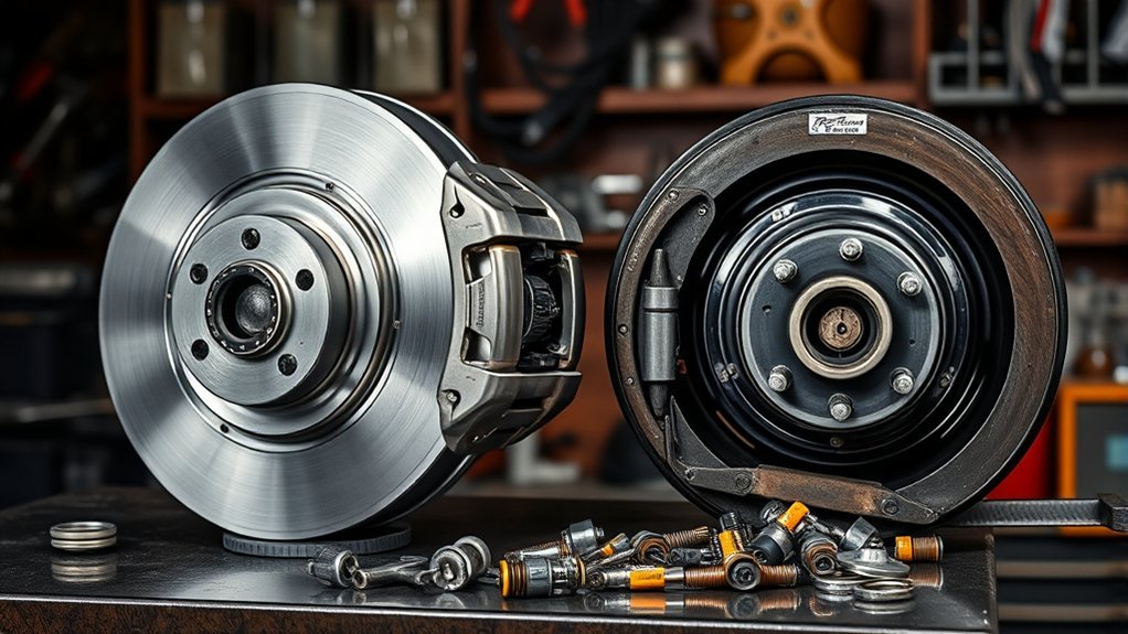 Comparison of disc brake and drum brake service costs and components