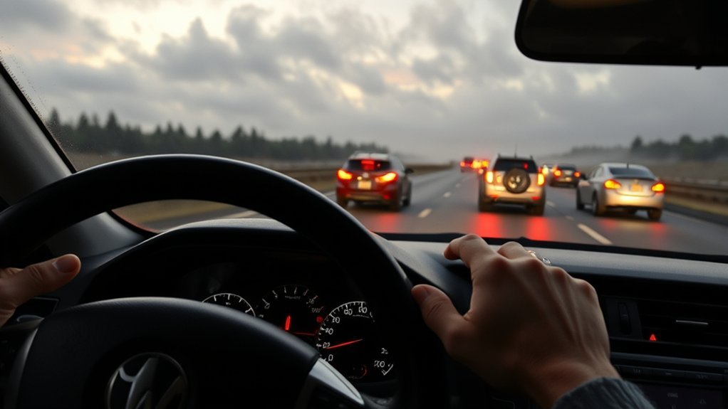 Standard cruise control requiring driver braking as traffic slows