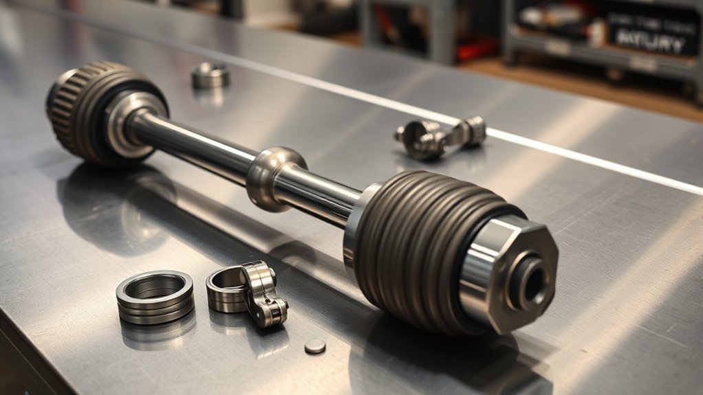 Inner and outer CV joint components on a drive axle
