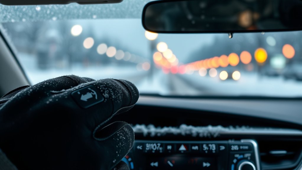 Driver avoiding unsafe Toyota Camry windshield defrosting mistakes in winter