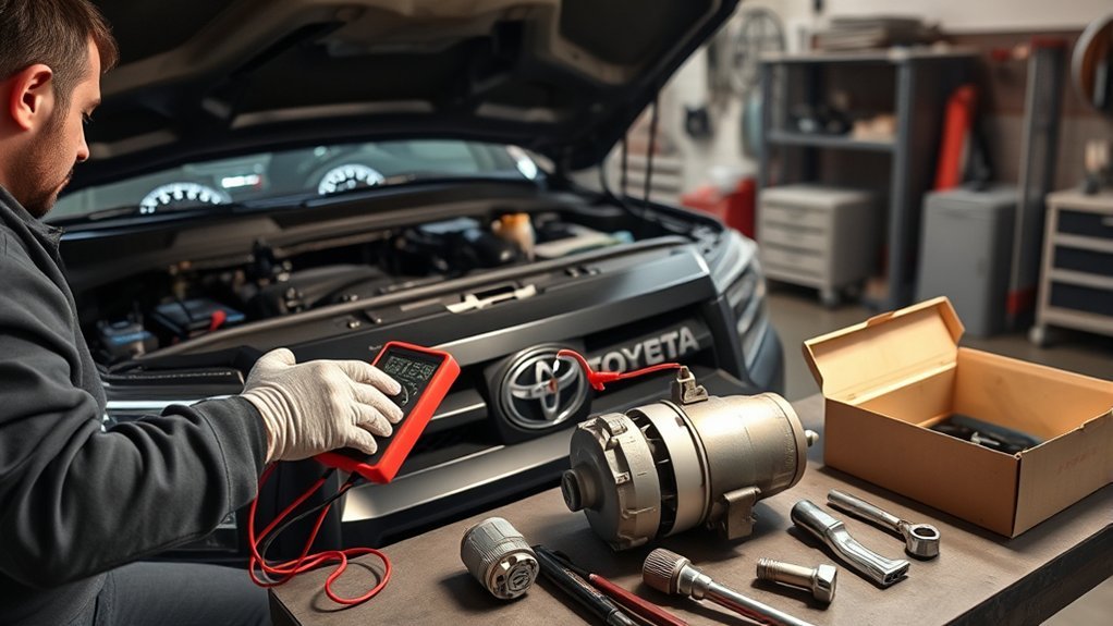 Technician diagnosing possible Toyota Tundra starter failure