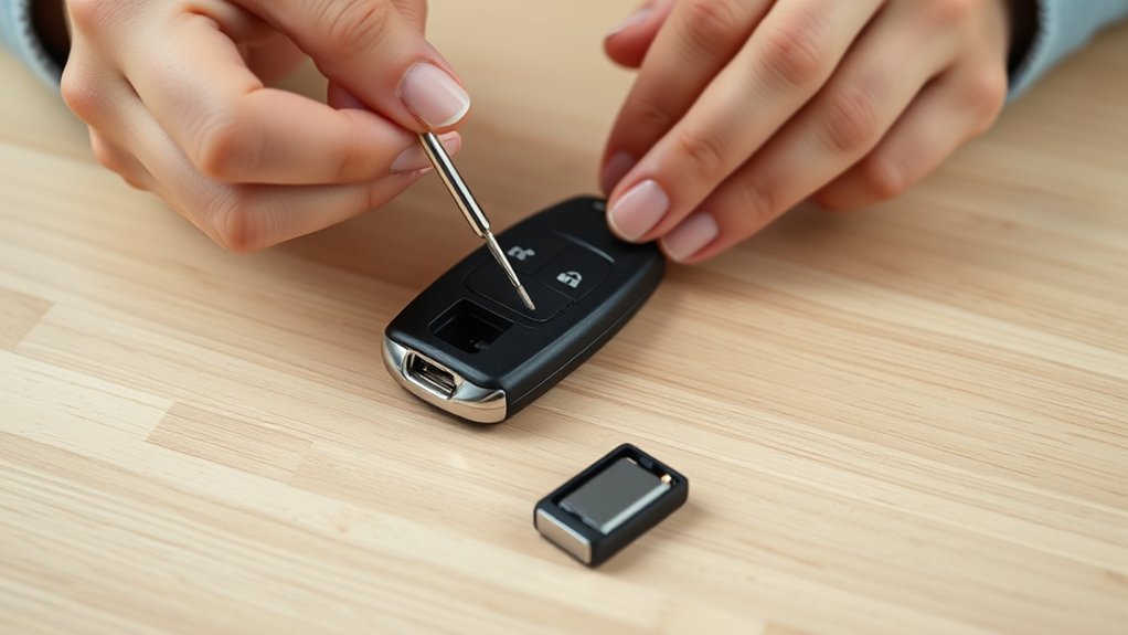 Toyota Camry key fob opened for a DIY coin-cell battery replacement