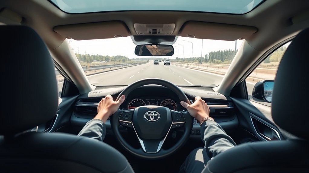 Toyota Camry using Lane Tracing Assist on a clearly marked highway