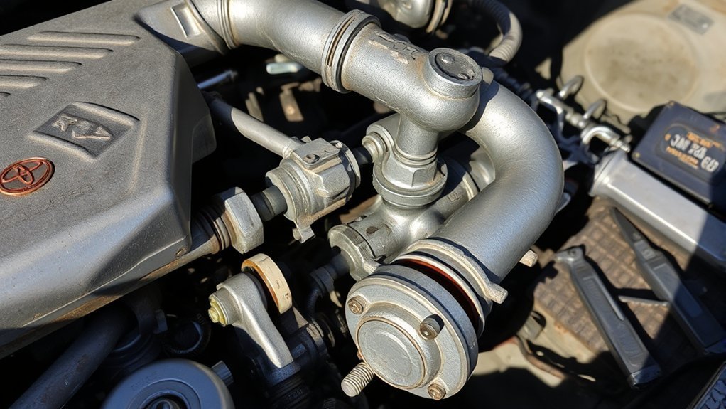 Vacuum-operated EGR system components on an older Toyota Camry engine