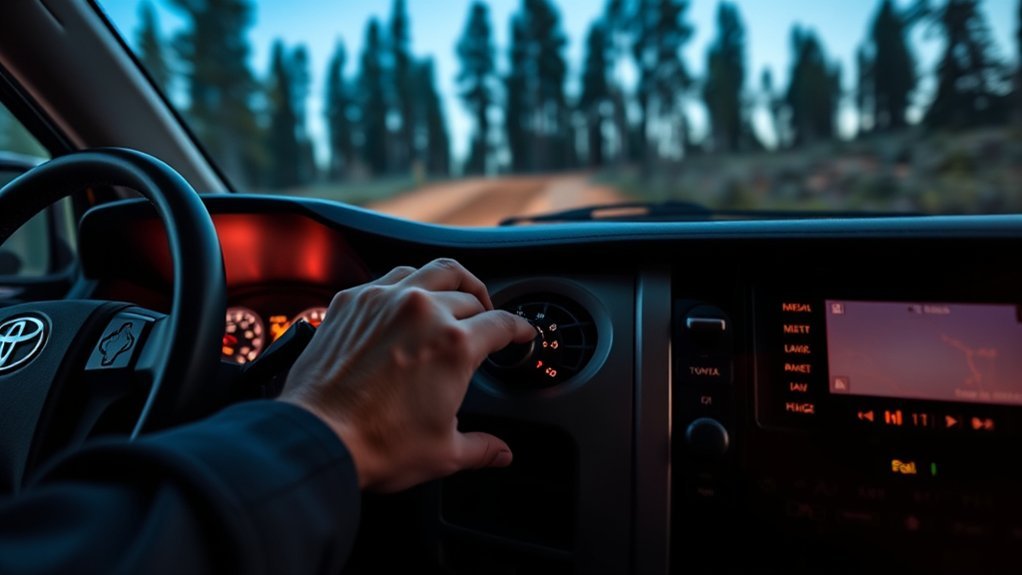 Engaging 4LO on a Toyota Tundra four-wheel-drive selector