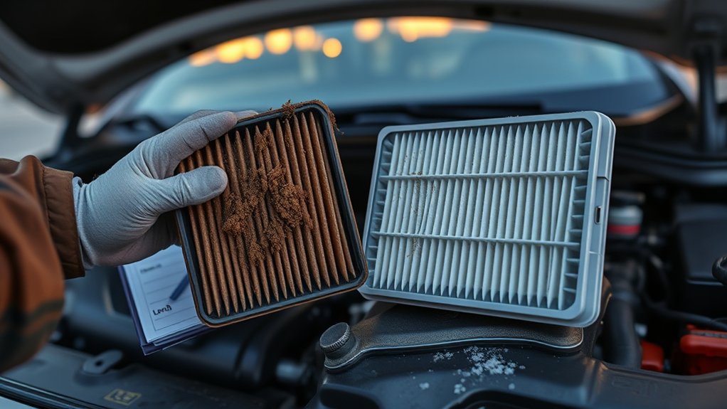 Inspecting a Toyota Camry engine air filter for dust, damage, oil, and restricted airflow