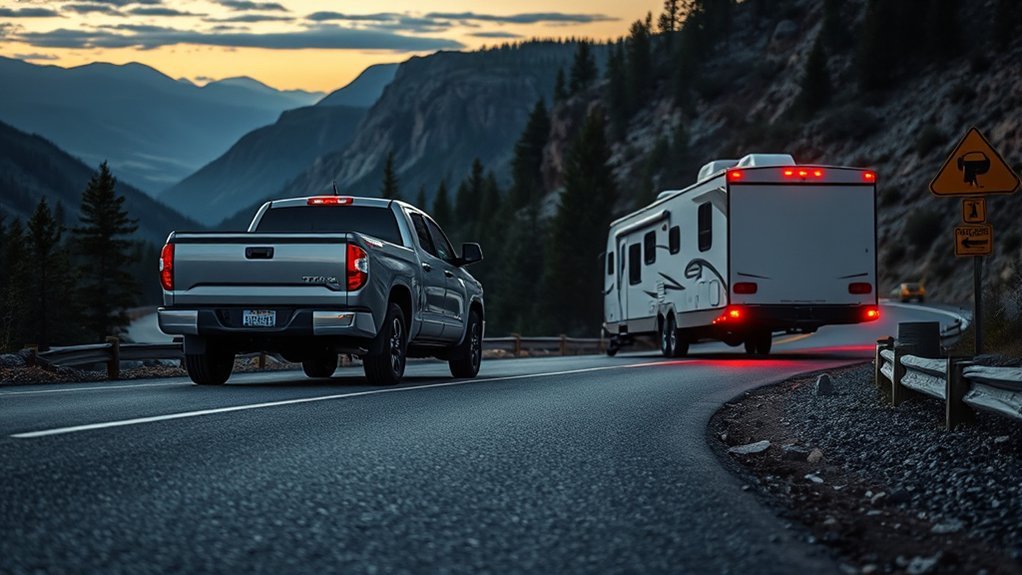 Engine braking and service braking comparison while towing