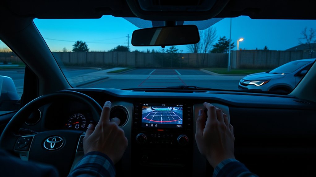 Using Toyota Tundra camera views and parking aids while reversing