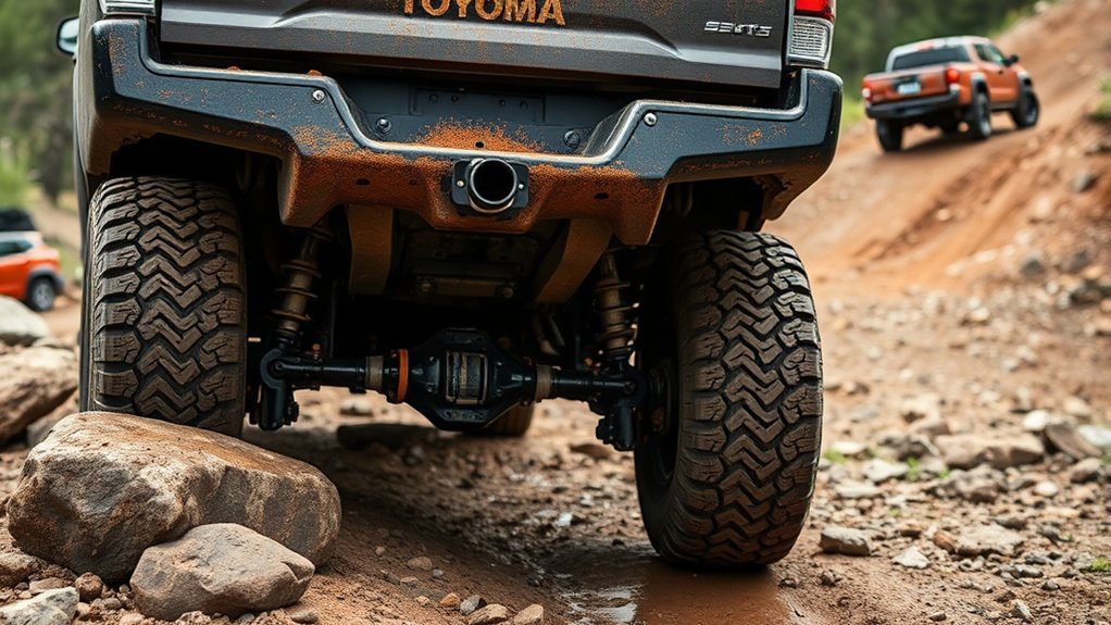 Toyota Tacoma using a locking rear differential for off-road traction