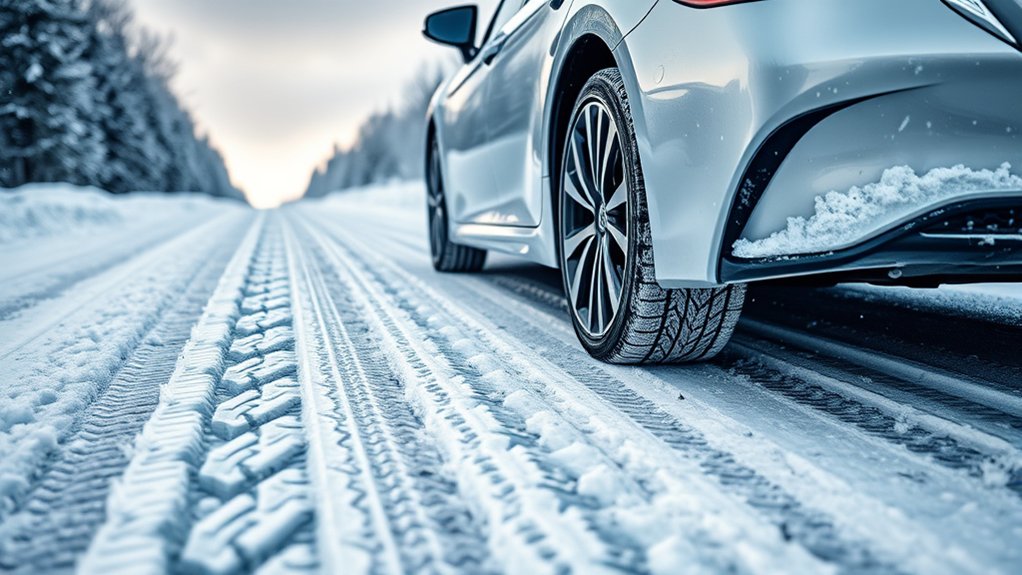 Toyota Camry winter tire providing traction on a snow-covered road