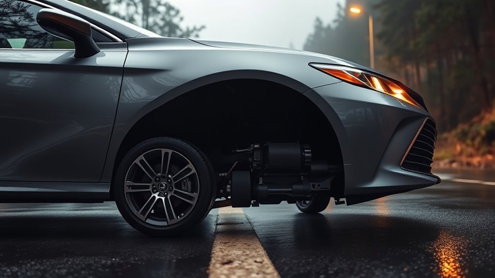 Toyota Camry using electronic on-demand all-wheel drive on a wet road