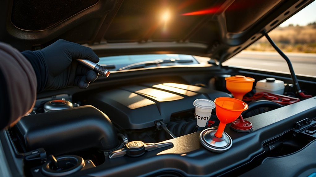 Checking engine oil and essential fluids before a Toyota Tundra road trip