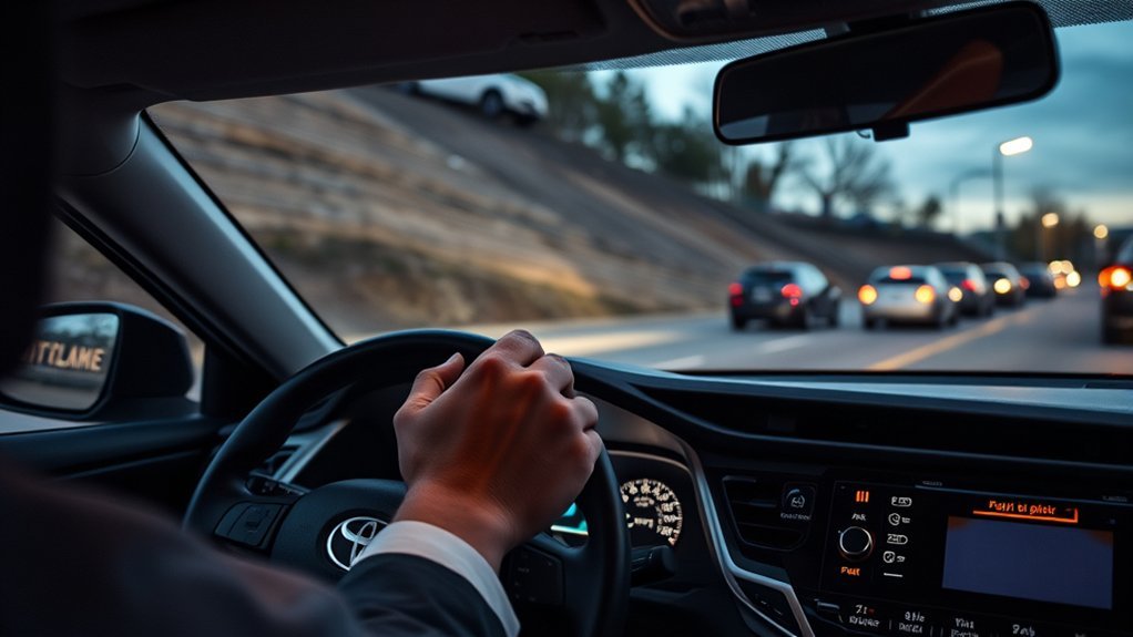 Toyota Camry driver applying the parking brake while the vehicle is stopped