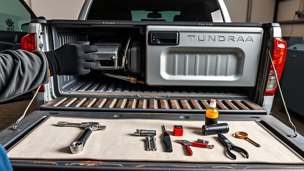 Safe tools for inspecting a Toyota Tundra tailgate latch and linkage