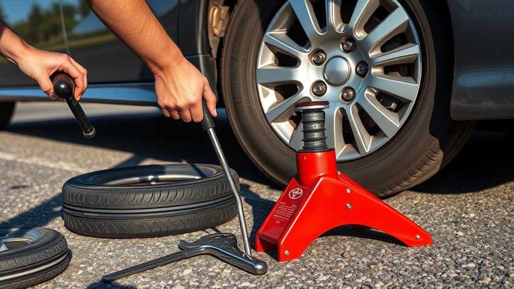 Toyota Camry roadside tire-change safety setup